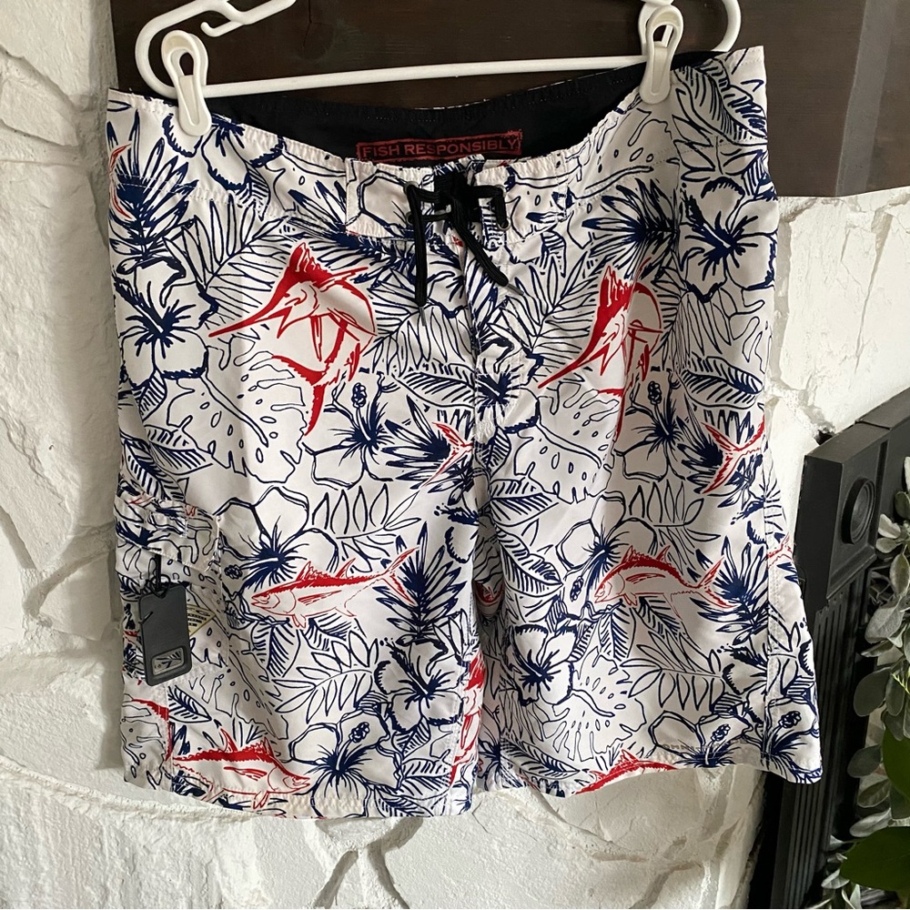 Columbia PFG men’s fishing and tropical print swim trunks